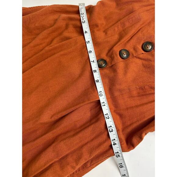 J Gee Size Medium Rust Burnt Orange Linen Like Maxi Dress Autumn Retro Cottage - Picture 8 of 10